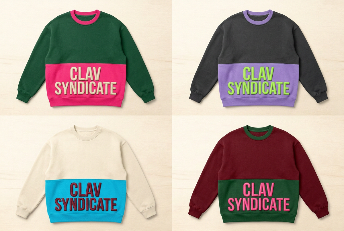 CLAV Syndicate Go Nuts Crewnecks — Design Catalogue