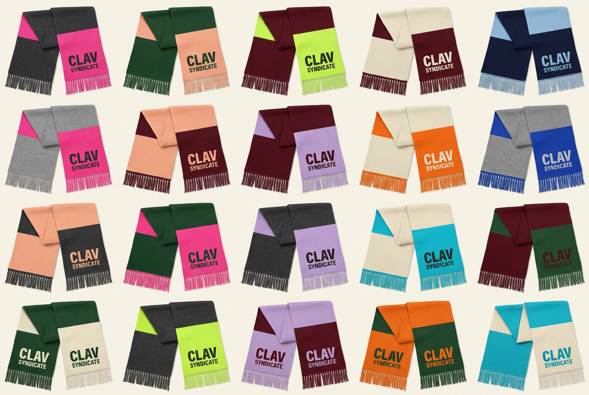 CLAV Syndicate Go Nuts Wide Colourblock Scarves — Design Catalogue
