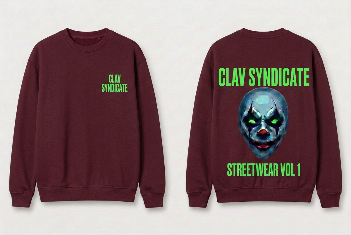 CLAV Syndicate Clown Crewneck - Burgundy / Neon Green