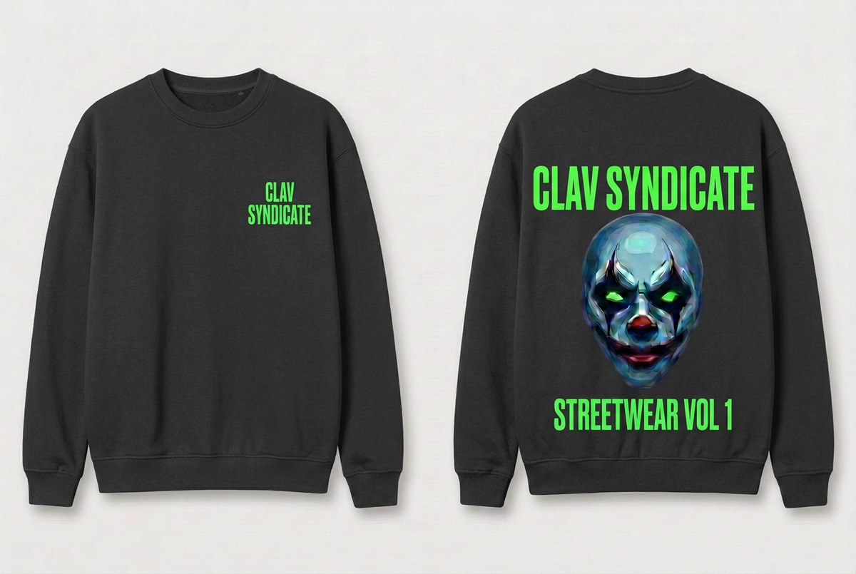 CLAV Syndicate Clown Crewneck - Charcoal Black / Neon Green