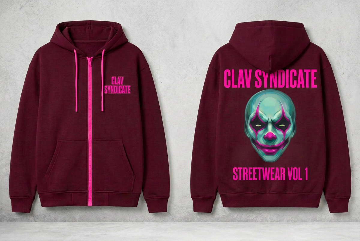 CLAV Syndicate Clown Zip Hoodie - Cream White / Neon Green