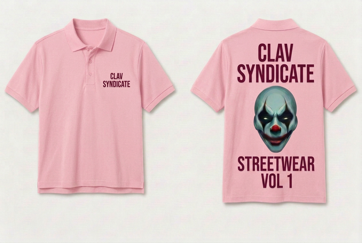 CLAV Syndicate Clown Tennis Polo - Summer Pink / Burgundy - Plain Trim