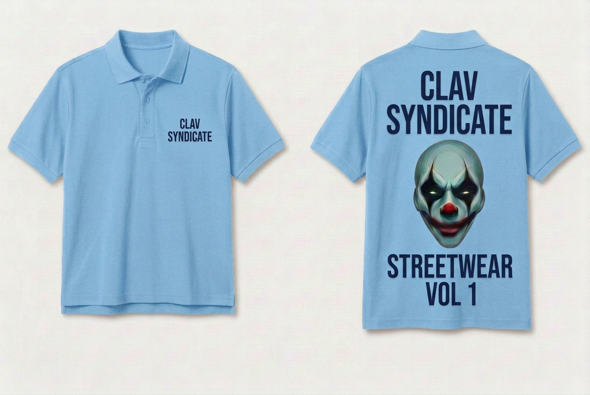 CLAV Syndicate Clown Tennis Polo - Light Sky Blue / Dark Blue - Plain Trim