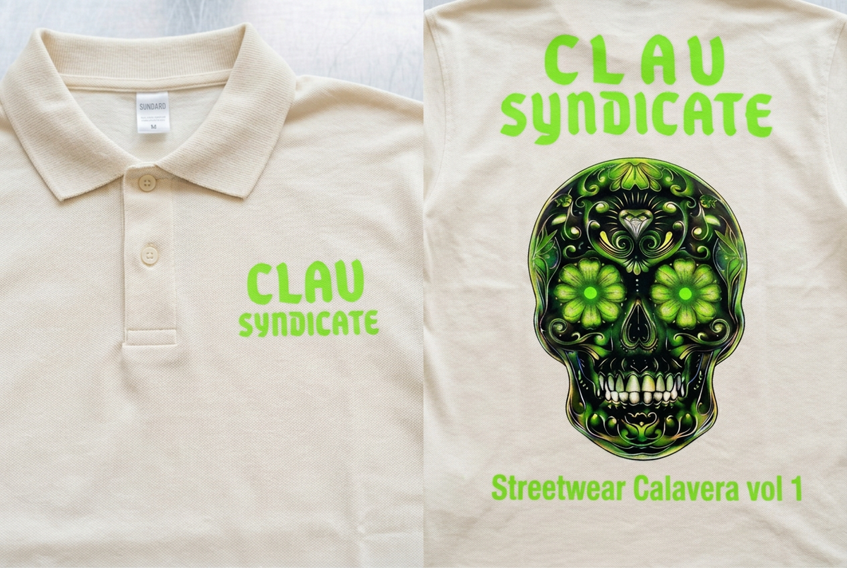 CLAV Syndicate Calavera Tennis Polo - Cream White / Neon Green