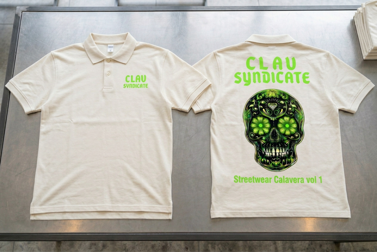 CLAV Syndicate Calavera Tennis Polo - Cream White / Neon Green