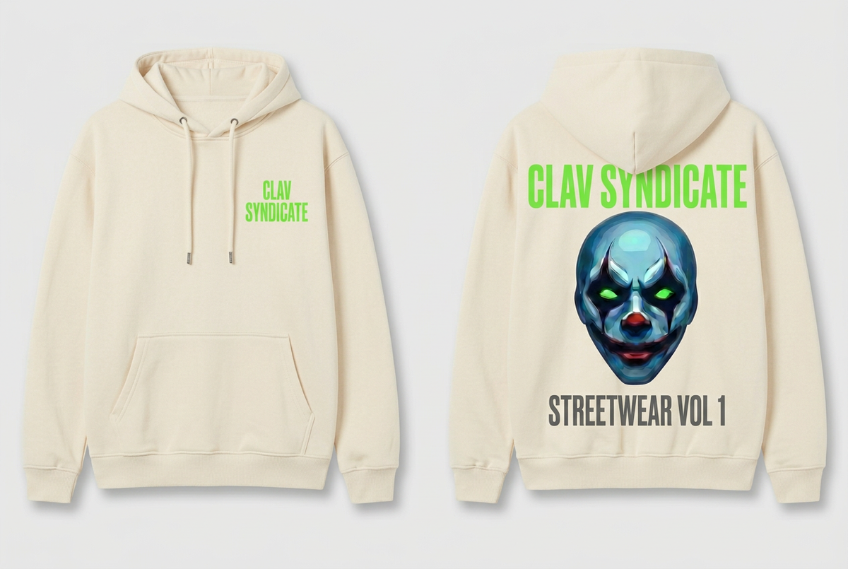CLAV Syndicate Clown Pullover Hoodie - Cream White / Neon Green