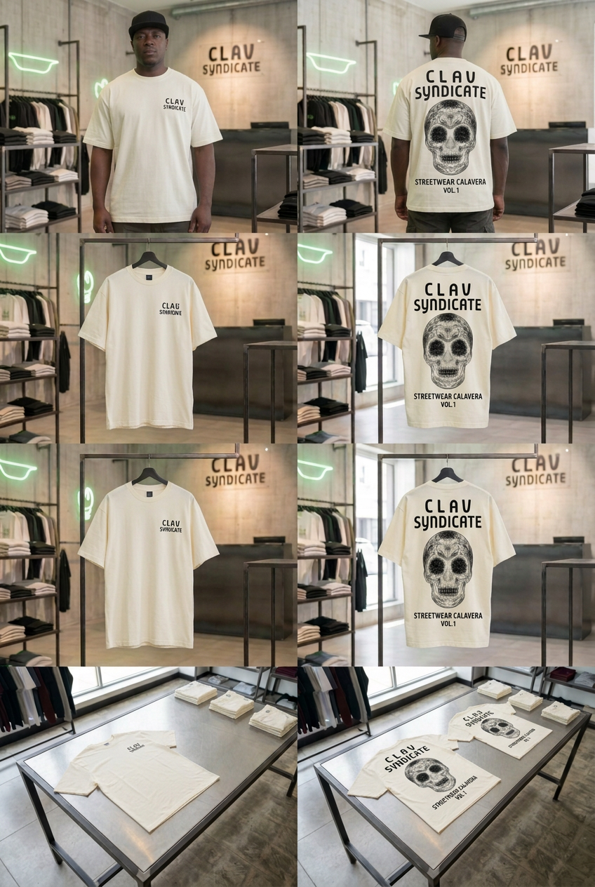CLAV Syndicate Calavera T-Shirt - Cream White / Black