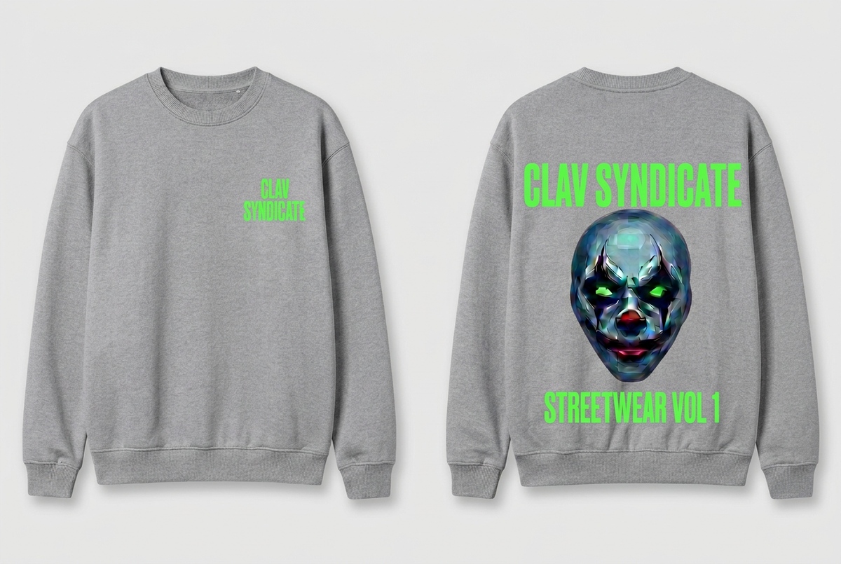 CLAV Syndicate Clown Crewneck - Heather Grey / Neon Green
