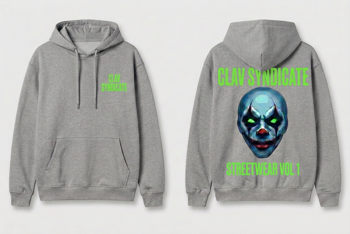CLAV Syndicate Clown Pullover Hoodie - Heather Grey / Neon Green