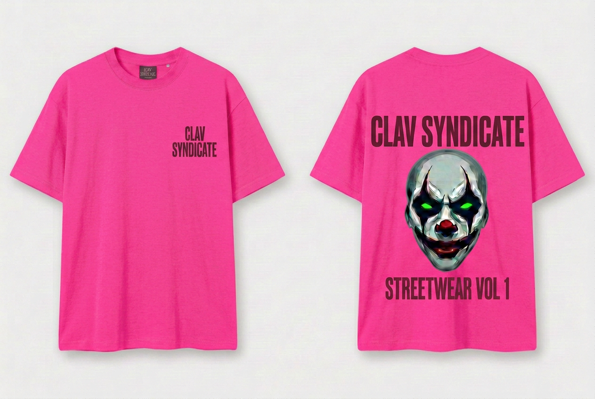 CLAV Syndicate Clown T-Shirt - Hot Pink / Deep Burgundy
