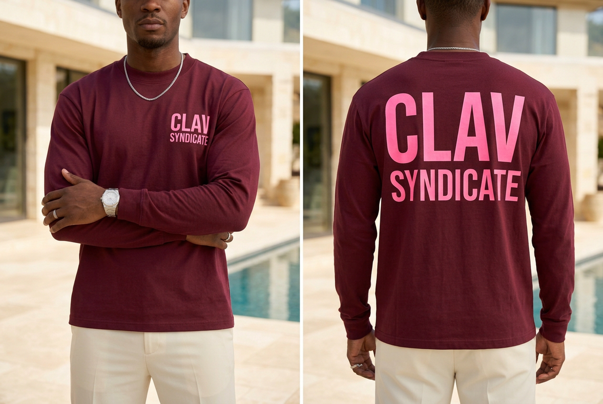 Men burgundy neon pink long sleeve front back mockup