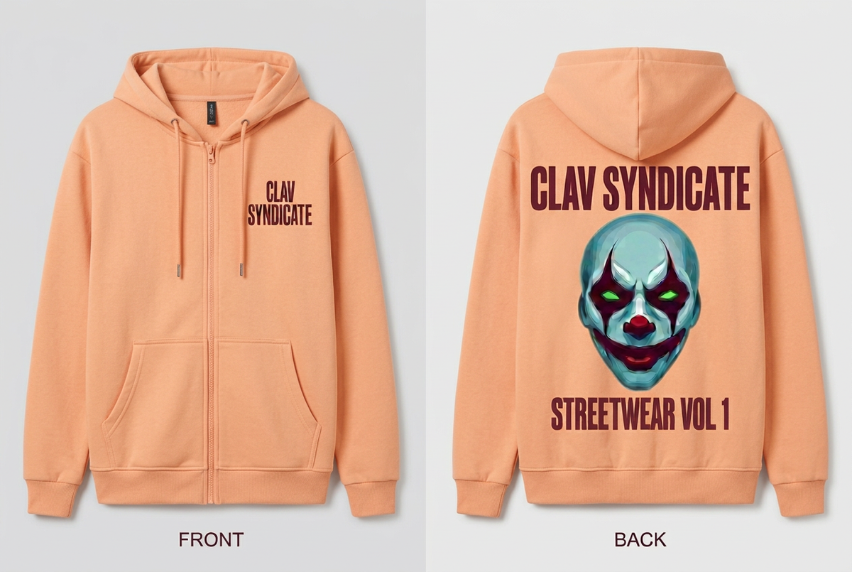 CLAV Syndicate Clown Zip Hoodie - Peach / Deep Burgundy