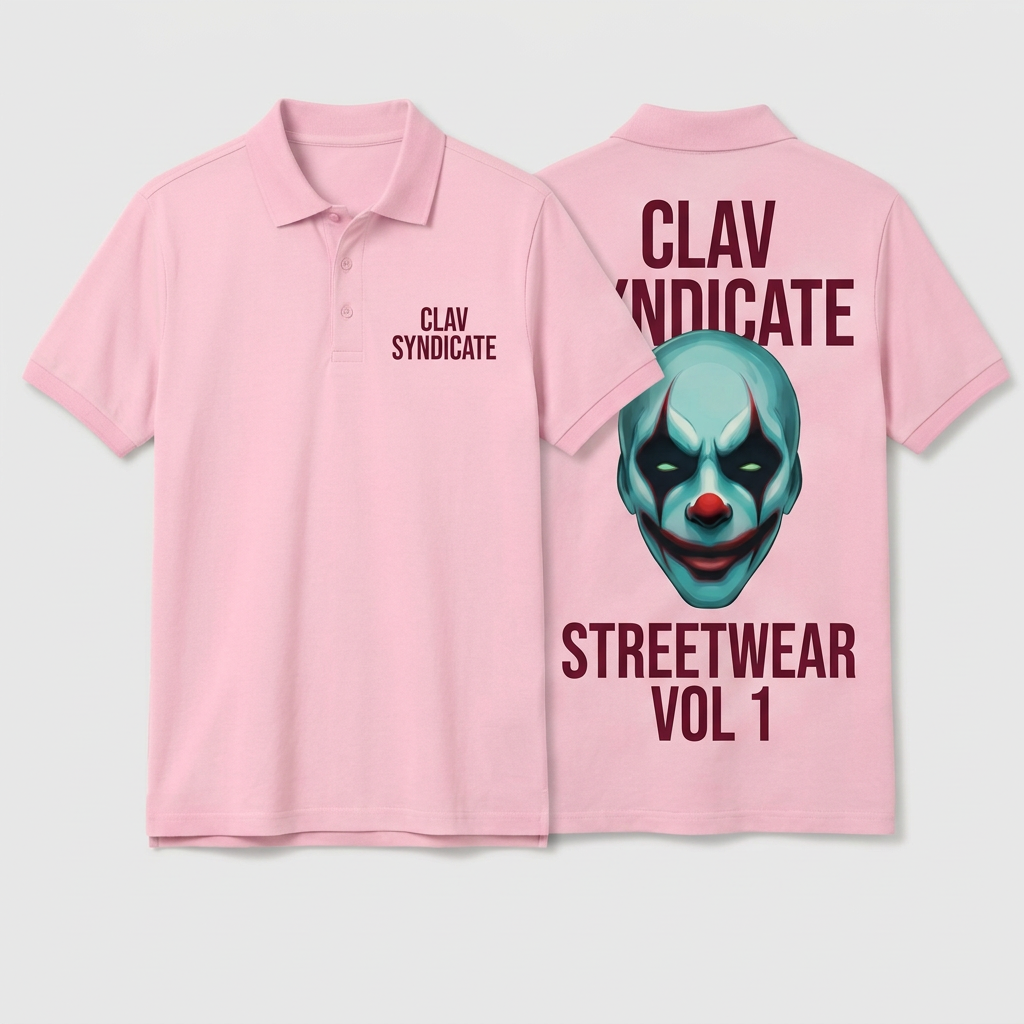 CLAV Syndicate Clown Tennis Polo - Summer Pink / Burgundy - Plain Trim