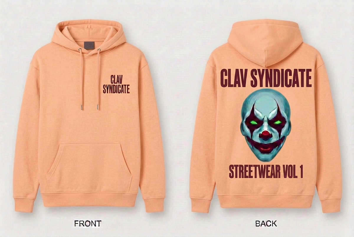 CLAV Syndicate Clown Pullover Hoodie - Peach / Deep Burgundy