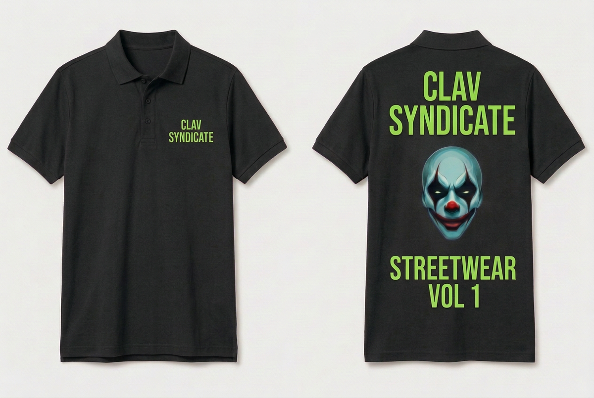 CLAV Syndicate Clown Tennis Polo - Charcoal Black / Neon Green - Plain Trim