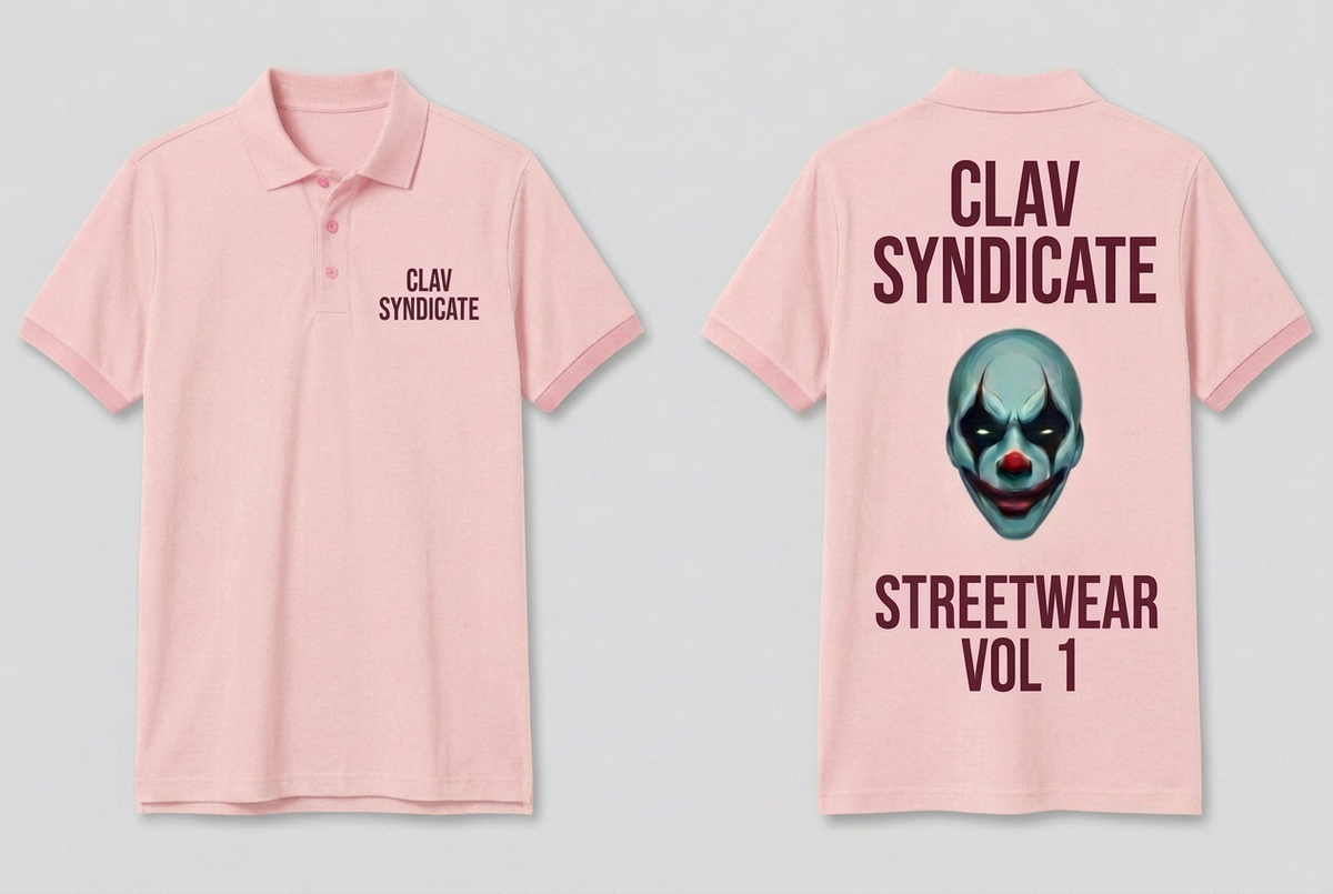 CLAV Syndicate Clown Tennis Polo - Summer Pink / Burgundy - Plain Trim