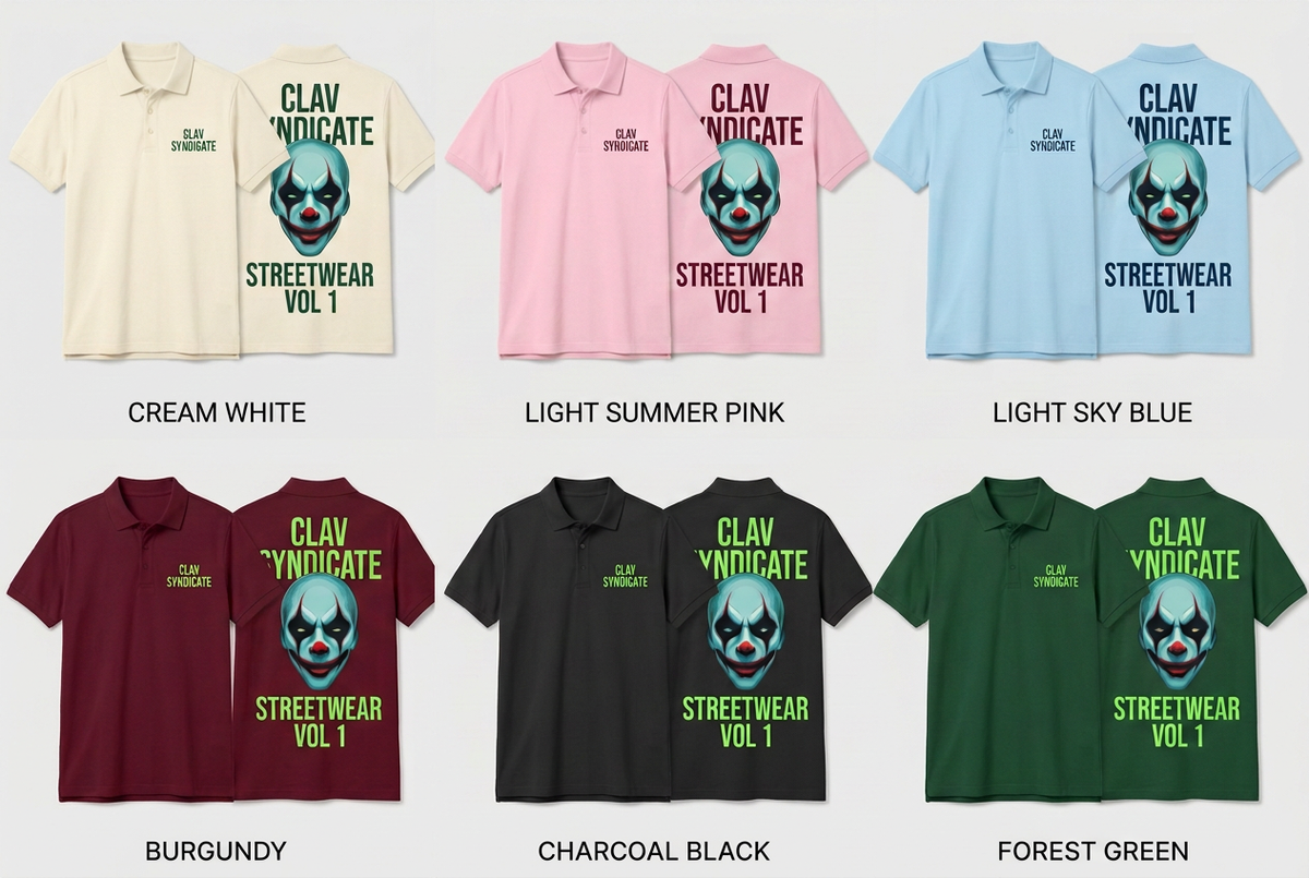 CLAV Syndicate Clown Tennis Polo - Forest Green / Neon Green - Plain Trim