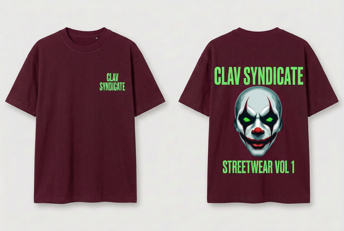 CLAV Syndicate Clown T-Shirt - Burgundy / Neon Green