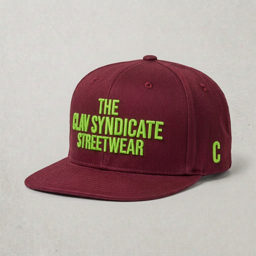 Burgundy nr 1 C.L.A.V Syndicate-snapback med neongrön 3D-brodyr och C på sidan