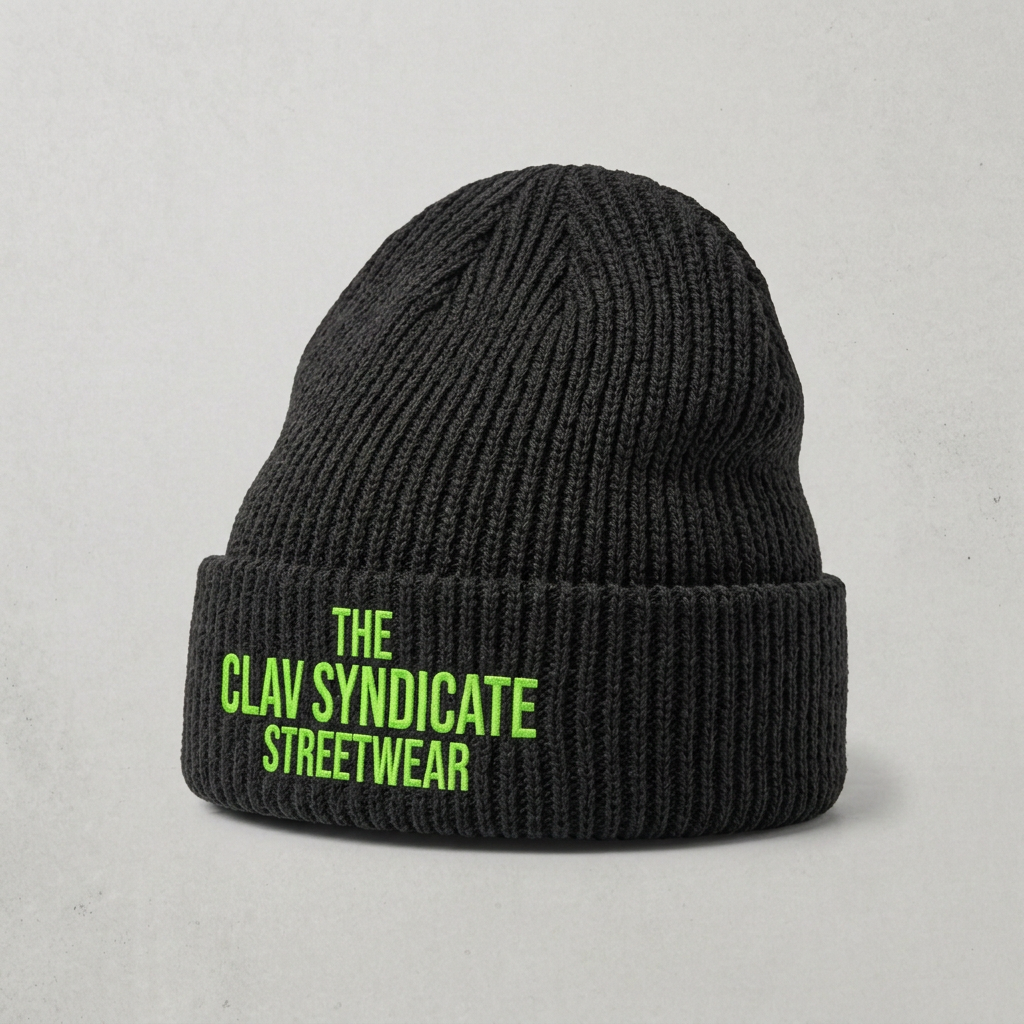 C.L.A.V Syndicate-beanie i charcoal/svart med neongrön brodyr