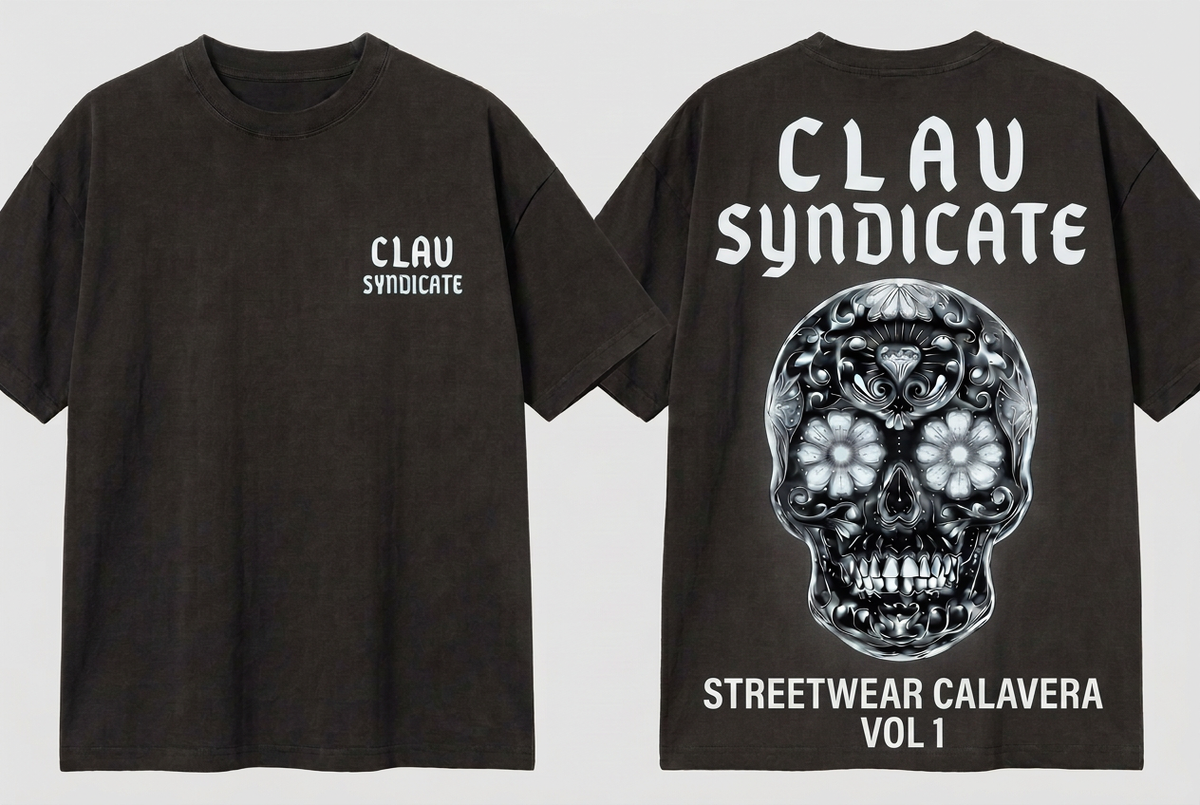 CLAV Syndicate Floral Calavera T-Shirt - Charcoal / Ice Whitesee