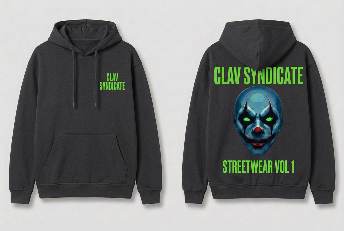CLAV Syndicate Clown Pullover Hoodie - Charcoal Black / Neon Green