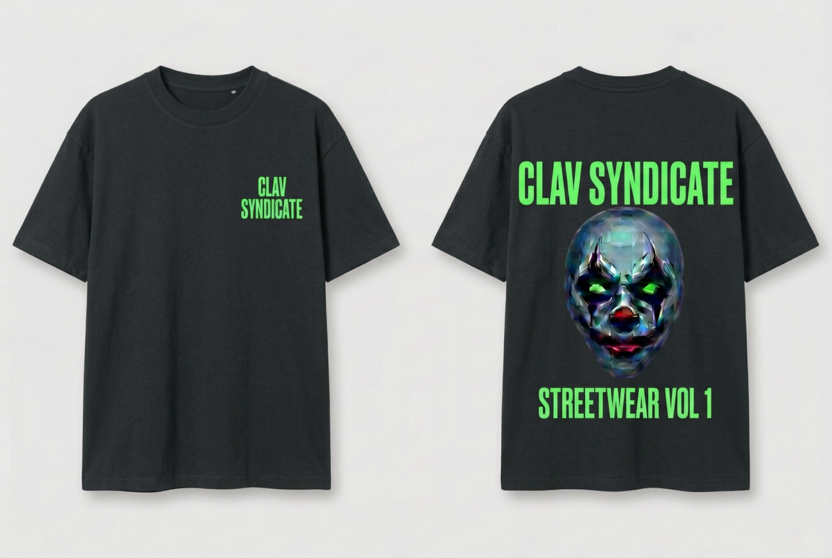 CLAV Syndicate Clown T-Shirt - Charcoal Black / Neon Green