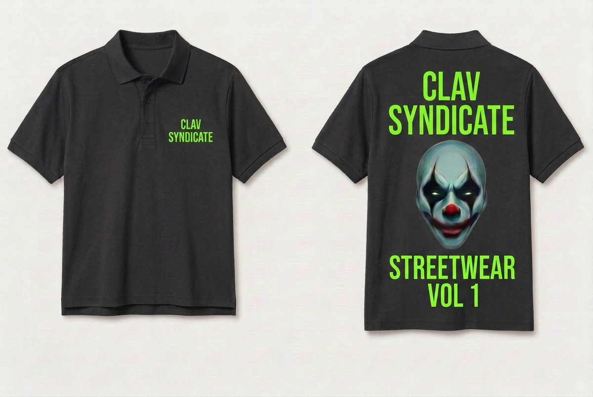 CLAV Syndicate Clown Tennis Polo - Charcoal Black / Neon Green - Plain Trim