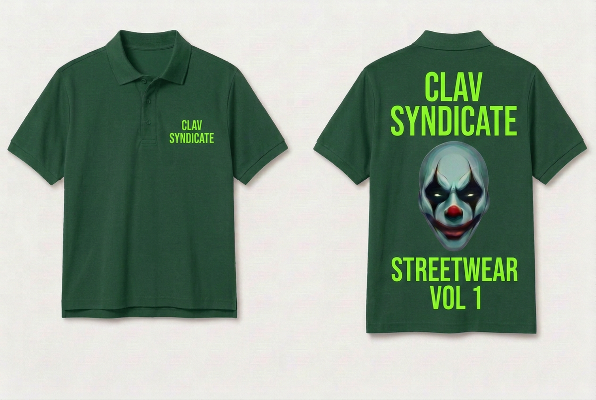 CLAV Syndicate Clown Tennis Polo - Forest Green / Neon Green - Plain Trim