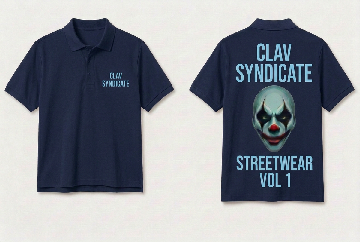 CLAV Syndicate Clown Tennis Polo - Navy / Light Blue - Plain Trim