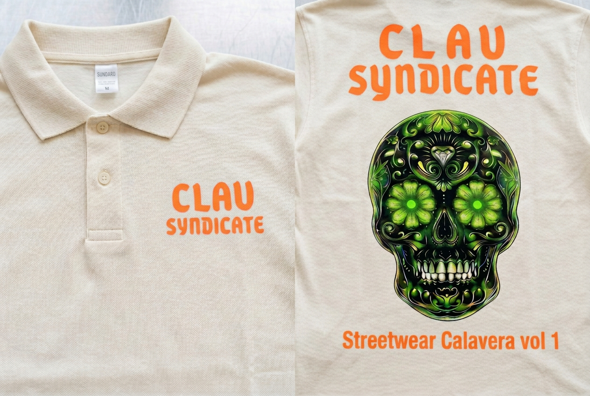 CLAV Syndicate Calavera Tennis Polo - Cream White / Neon Orange