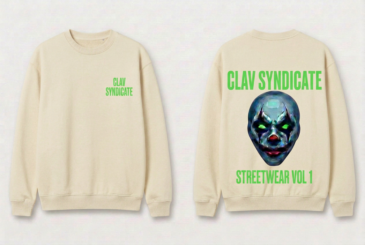 CLAV Syndicate Clown Crewneck - Cream White / Neon Greennext