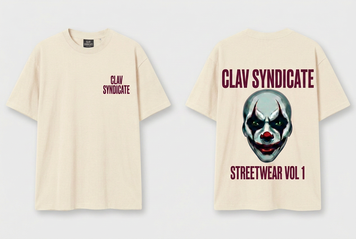 CLAV Syndicate Clown T-Shirt - Cream White / Deep Burgundy