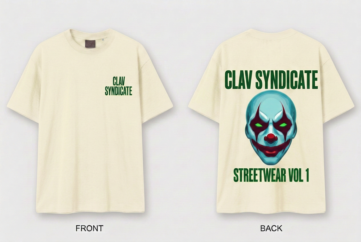 CLAV Syndicate Clown T-Shirt - Cream White / Forest Green