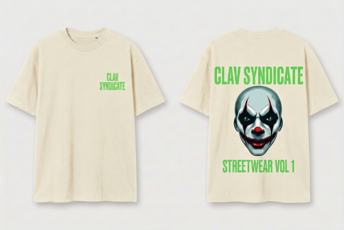 CLAV Syndicate Clown T-Shirt - Cream White / Neon Green