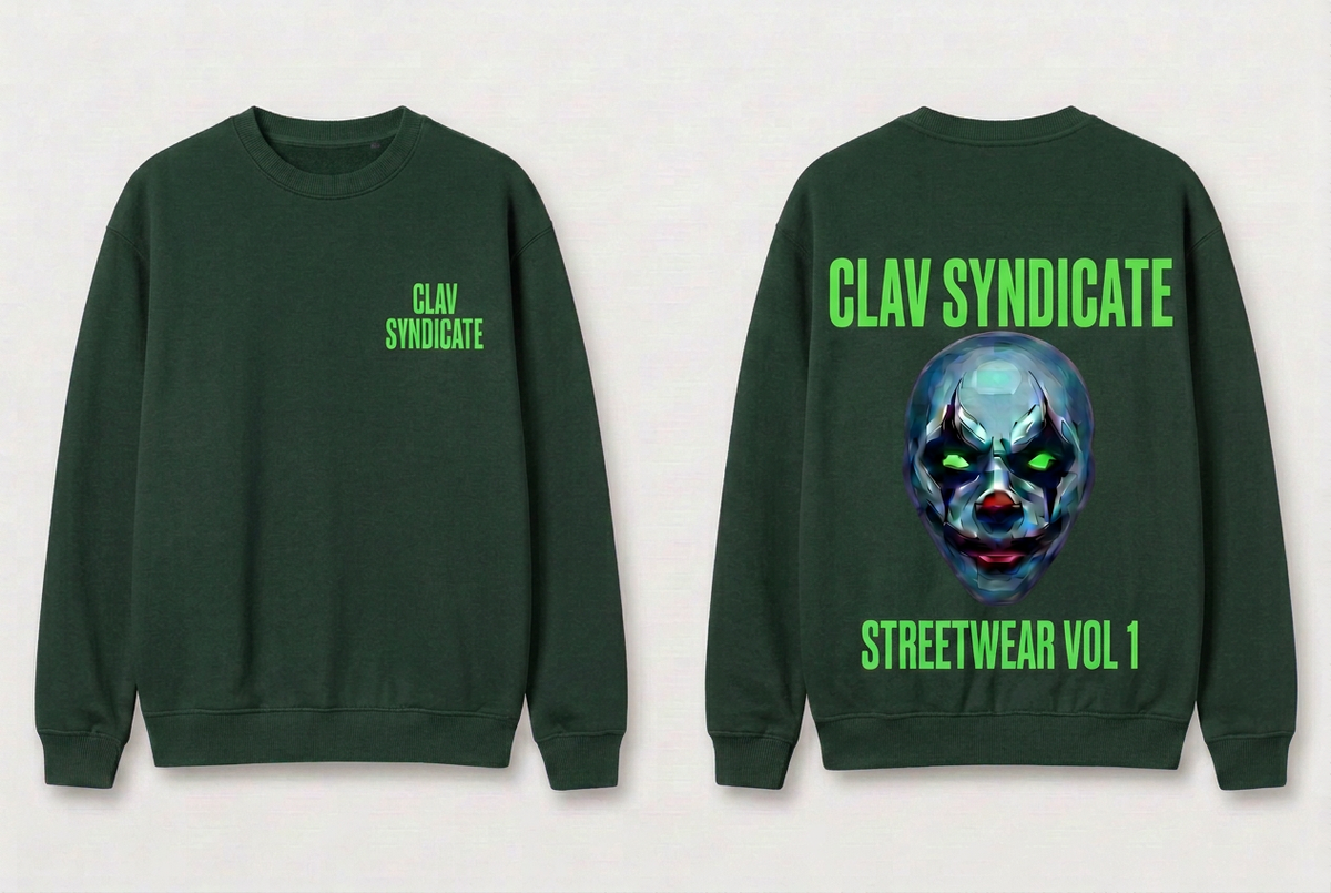 CLAV Syndicate Clown Crewneck - Forest Green / Neon Green