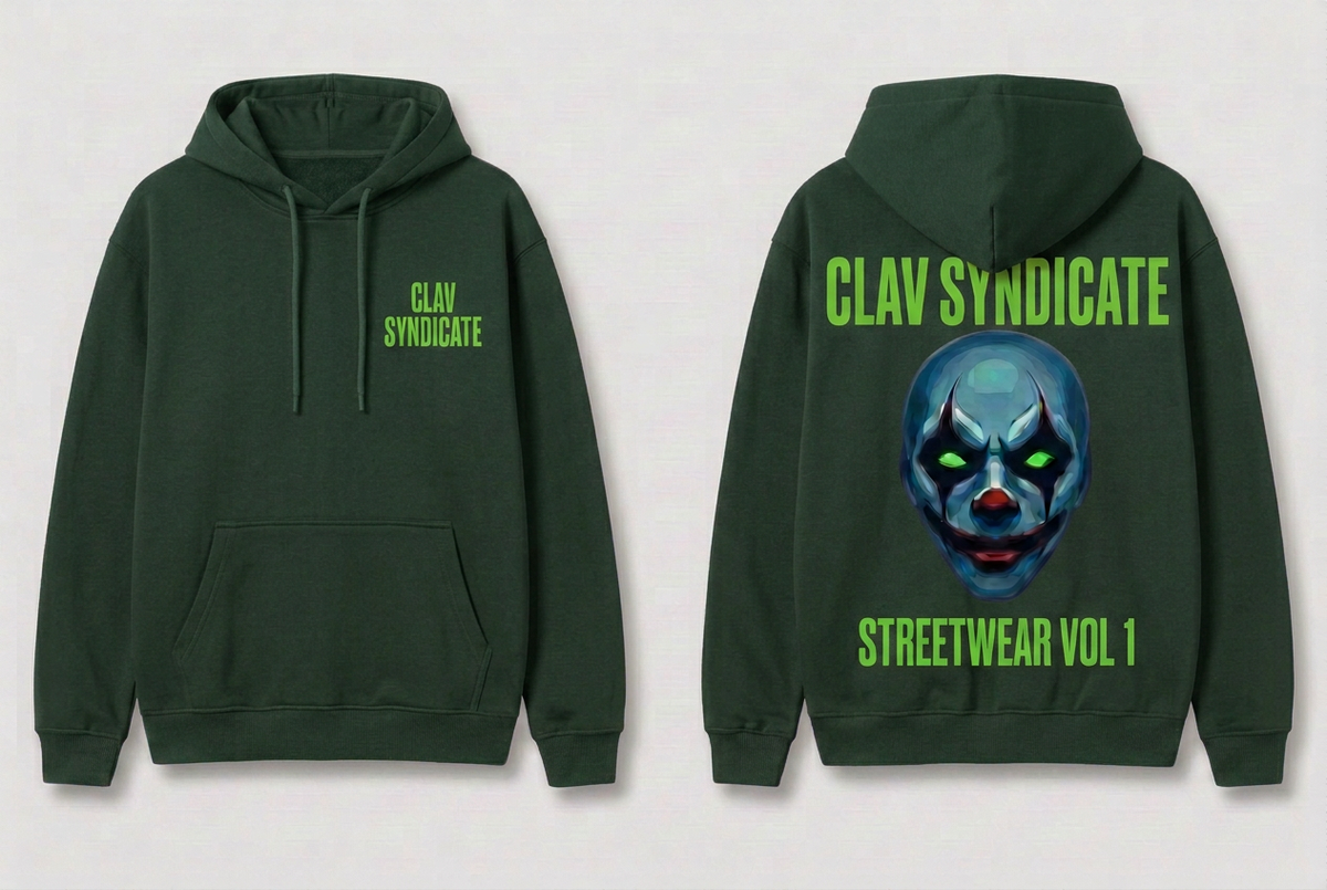 CLAV Syndicate Clown Pullover Hoodie - Forest Green / Neon Green