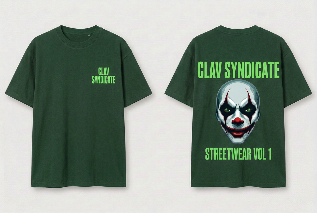 CLAV Syndicate Clown T-Shirt - Forest Green / Neon Green