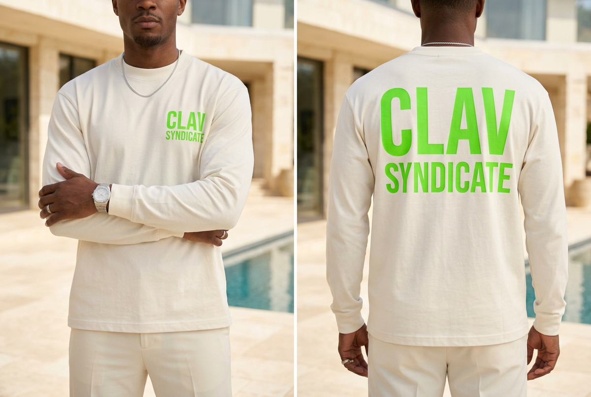 Men cream neon green long sleeve front back mockup