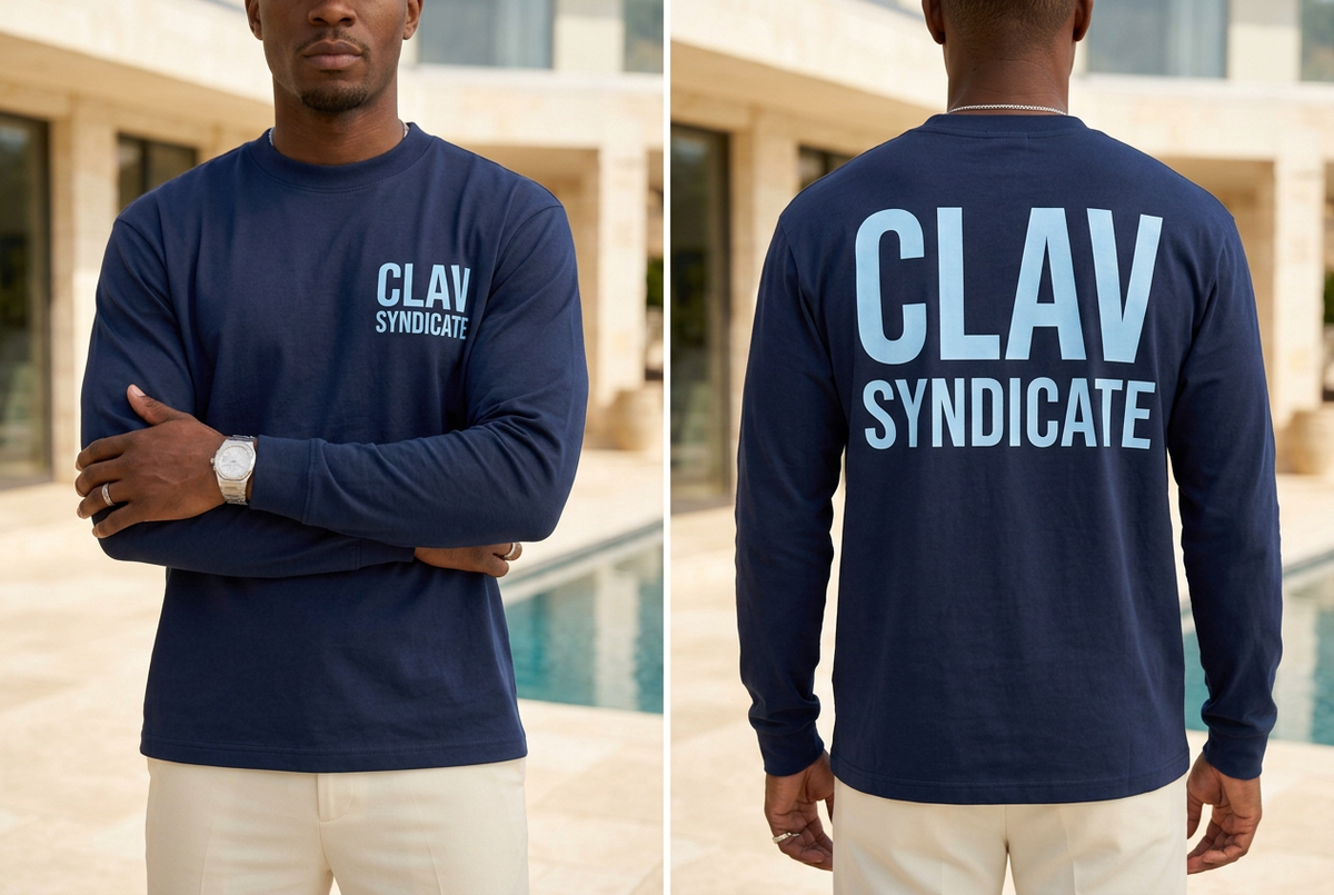 Men navy light blue long sleeve front back mockup