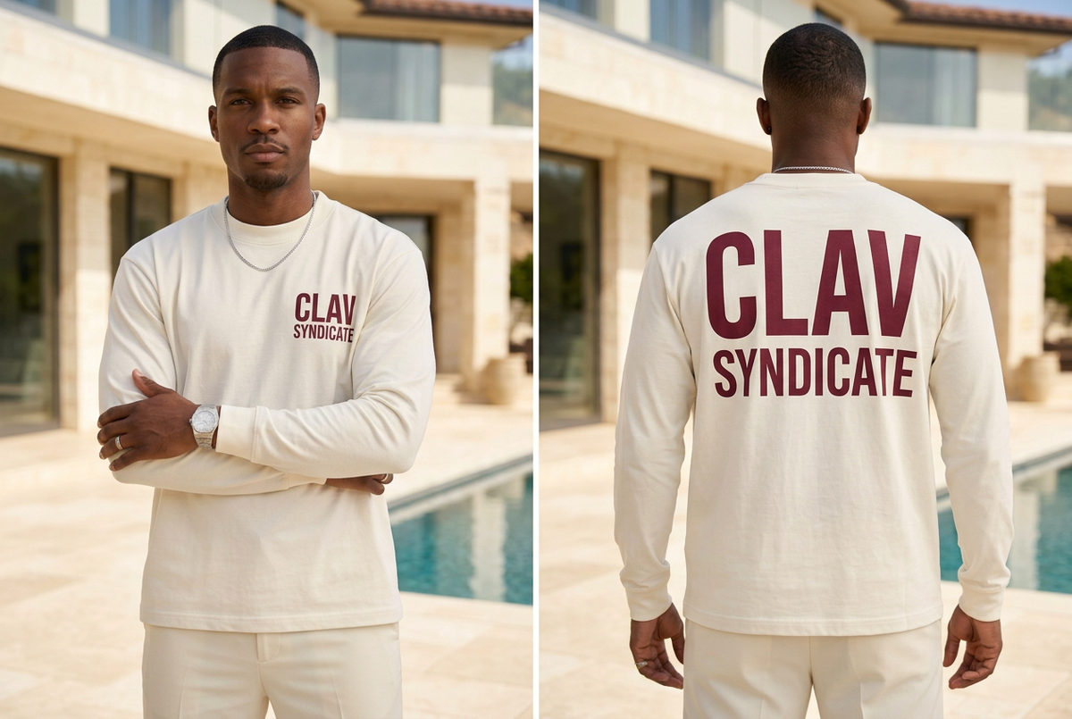 Men cream burgundy long sleeve front back mockup