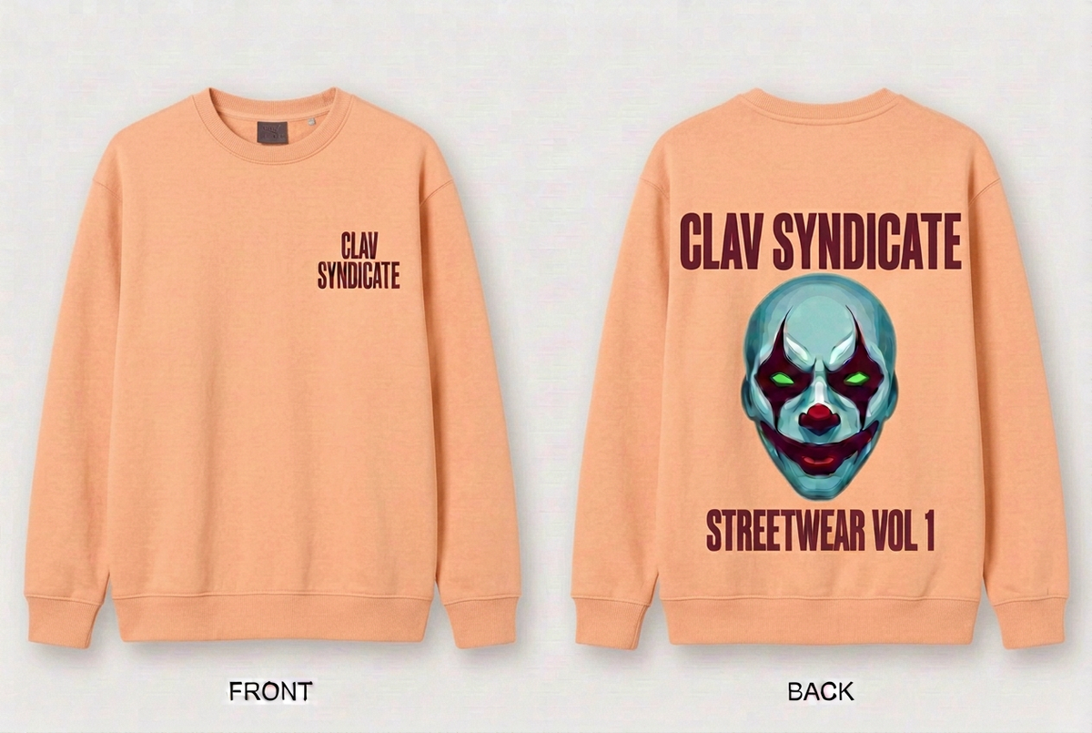 CLAV Syndicate Clown Crewneck - Peach / Deep Burgundy