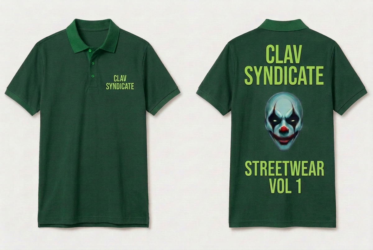CLAV Syndicate Clown Tennis Polo - Forest Green / Neon Green - Plain Trim