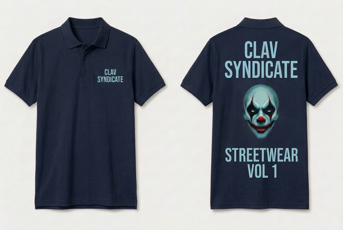 CLAV Syndicate Clown Tennis Polo - Navy / Light Blue - Plain Trim