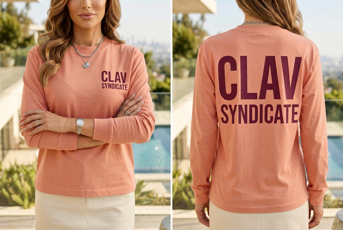 Women's peach burgundy Go Nuts long sleeve, close front and back split mockup