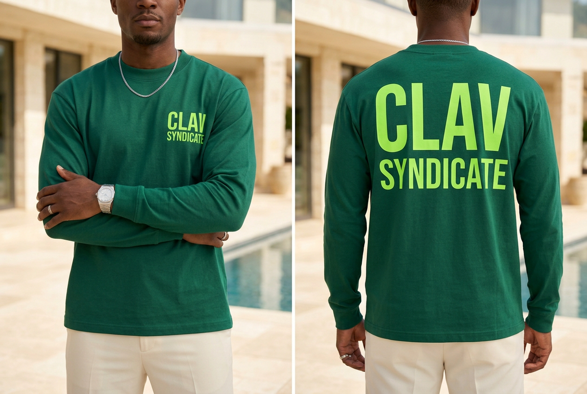 Men forest neon green long sleeve front back mockup