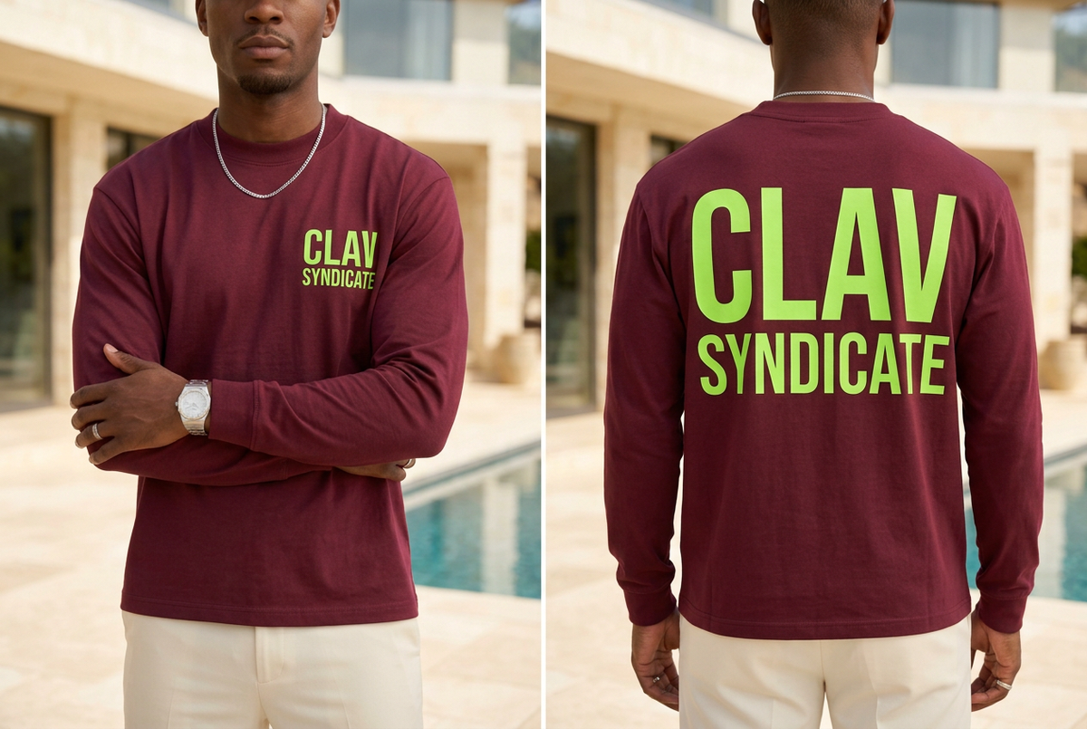 Men burgundy neon green long sleeve front back mockup