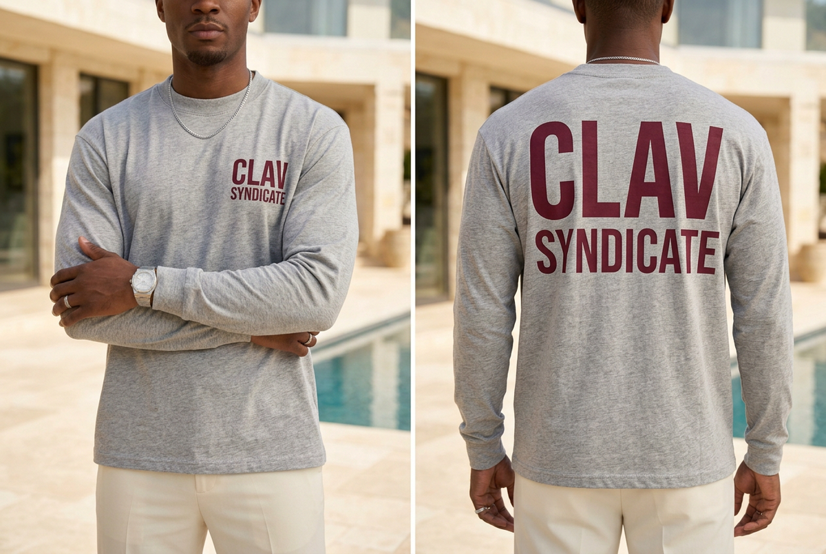 Men grey burgundy long sleeve front back mockup