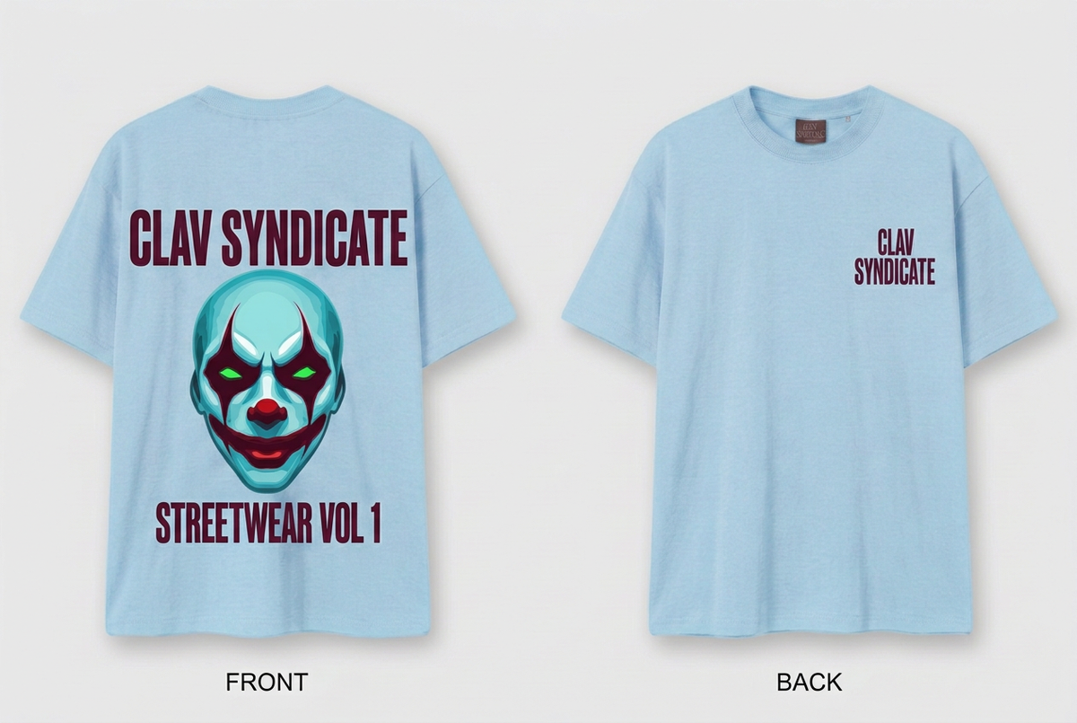 CLAV Syndicate Clown T-Shirt - Light Blue / Burgundy