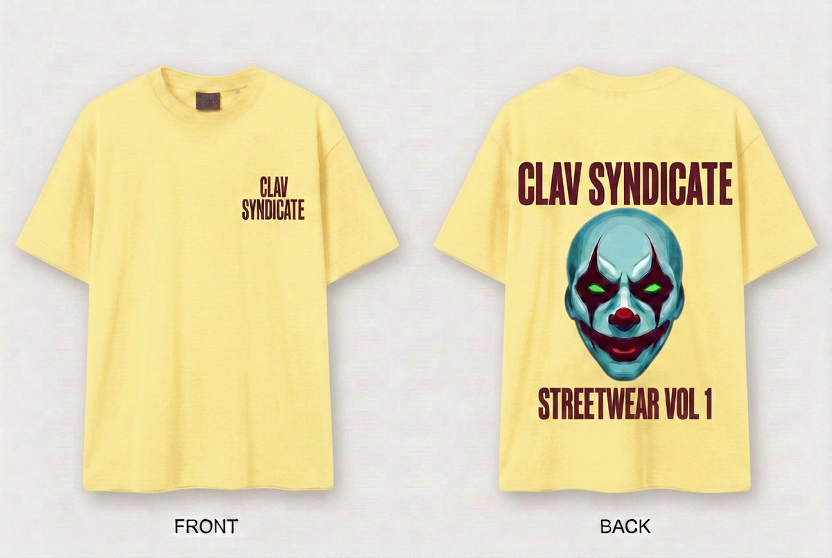 CLAV Syndicate Clown T-Shirt - Light Butter Yellow / Burgundy